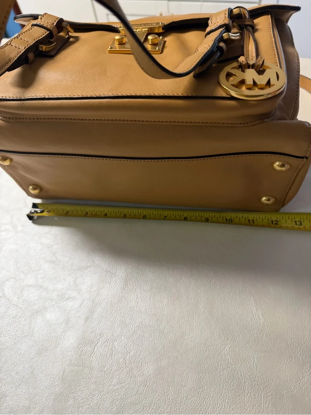 Michael Kors Camel Leather Satchel with Gold Hardware